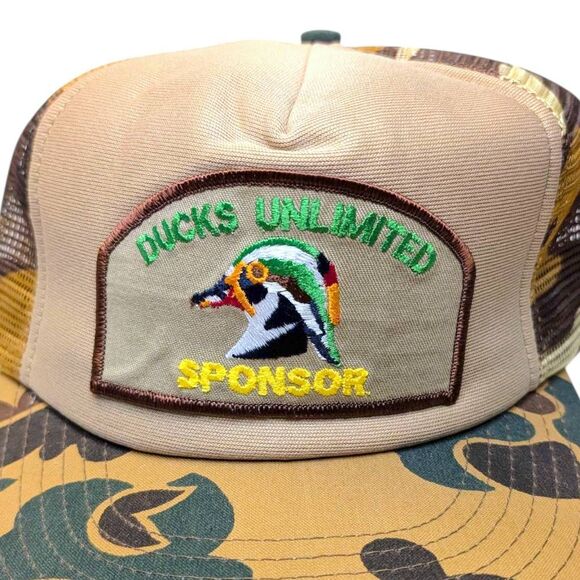 Vintage Men's Snapback Hat Ducks Unlimited Sponsor‎ Cap Hunting Camo 80s Trucker - Picture 2 of 8